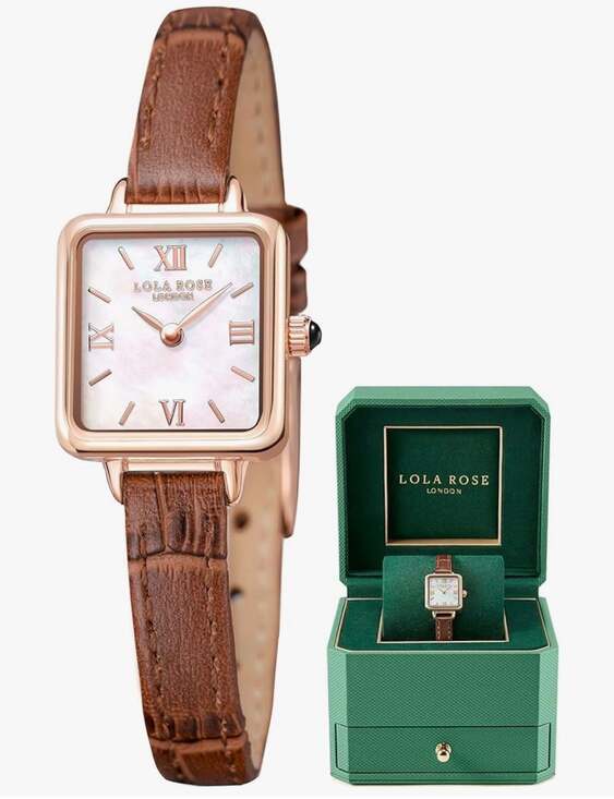 Lola Rose London Accessories - Lola Rose London Women's Dainty Square Mother of Pearl Watch with Brown Leather